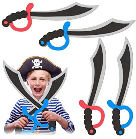 Relaxdays 10027757 Piratensäbel 4er Set, Schaumstoff, Karneval, Fasching, Halloween, für Kinder, Piratenschwert, 41 cm lang, bunt