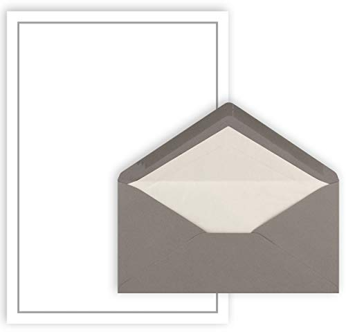 25x Trauerbrief A4 mit Umschlag Din Lang 22 x 11 cm - grauer Trauerrand - zeitloses schlichtes Design - Premium Qulität für Traueranzeigen - Trauerdanksagung - Trauerpost