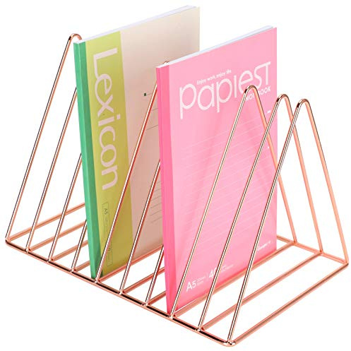 Cyrank Zeitschriftenhalter Rack, Metall Bücherregal Roségold Zeitungshalter Desktop Zeitschriftenordner Sortierer Vintage Organizer für Home Office