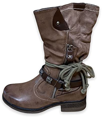 ST04 - Botines para mujer con tachuelas, tacón cuadrado, cómodos, otoño-invierno, para mujer, St873 Khaki, 37 EU