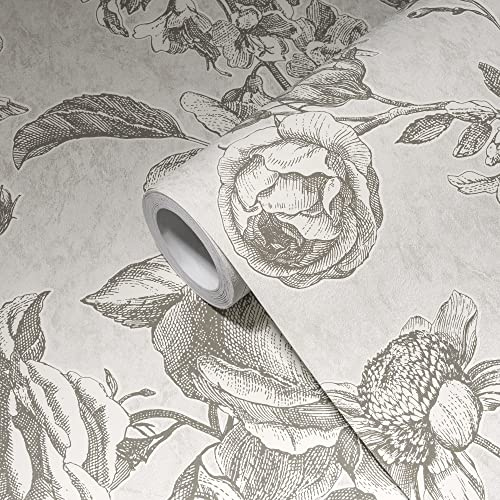 A.S. Création Livingwalls My Home My Spa Tapete Blumen Hellgrau Blumentapete Vintage 387001 Vliestapete 10,05x0,53m Made in Germany
