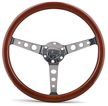 HKYBCF 15 Zoll 380mm lenkrad Klassische Sport Holz Korn Silber gebürstete sprach Chrom lenkrad Tiefe 55mm Sportlenkrad 554