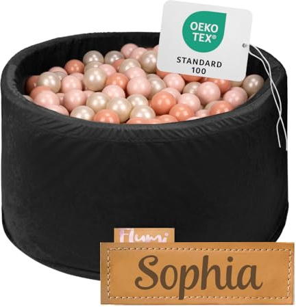Flumi Personalisierte Bällebad Baby ab 1 Jahr - Bällepool Kinder 90x40cm mit 200 Bällebad Bälle ∅ 7cm in EU hergestellt - Oeko-TEX und CE-Zertifiziert - (Schwarz)
