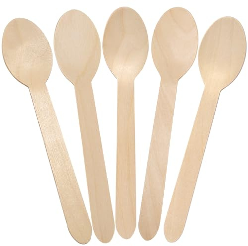LotFancy Disposable Wooden Spoons, 100Pcs 6.25 inch Wood Cutlery Spoon, Biodegradable Compostable Eco-friendly Birchwood Sampling Tasting