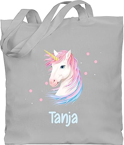 Baumwolltasche - Einhörner - Geschenk Einhorn mit Name personalisiert I Unicorn - Unisize - Hellgrau - personalisierte tasche kindergarten unicorns beutel stoffbeutel wechselkleidung einhörnern