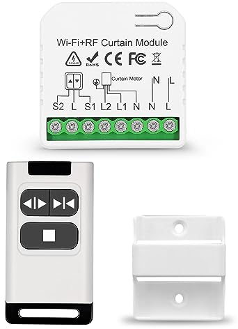 DieseRC Módulo Controlador de Persiana Enrollable Inteligente Inalámbrico con mando a distancia RF, Control WIFI de APP Tuya Compatible con Alexa/Google Home e Interruptor Manual