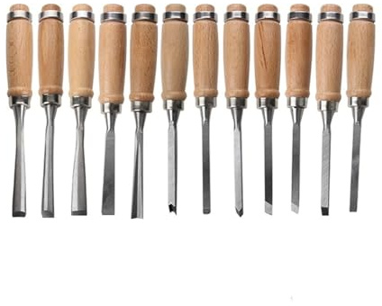 12 pezzi Set di scalpelli for legno Set di scalpelli for legno Strumenti con manico in legno Scalpello for legno fai-da-te Intaglio professionale Lavorazione del legno for principianti Lavorazione del