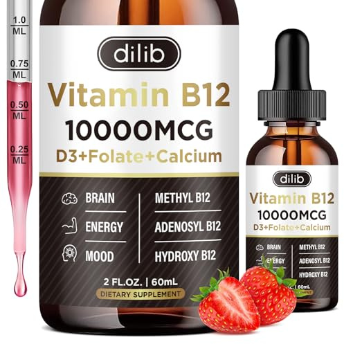 Vitamin B12 Liquid Drops Sublingual 10000 mcg, Triple B-12 Complex Supplement, Methyl & Methylcobalamin Blend for Women & Men, Mood & Energy Booster, Methylated B 12 for Metabolism & Health Support