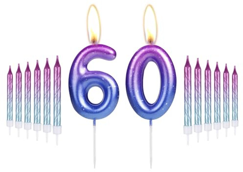 Purple 60 Cake Toppers for Women 60th Birthday Decorations Happy 60th Birthday Cake Topper 60th Birthday Candles Birthday Cake Topper Colo