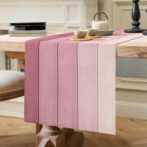Camino de Mesa Moderno para Primavera, Moderno, Lino, Camino de Mesa Rosa, Antimanchas, Lavable, como Mantel de jardín, Exterior, para Bodas, día de San Valentín, cumpleaños, decoración, 40 x 140 cm