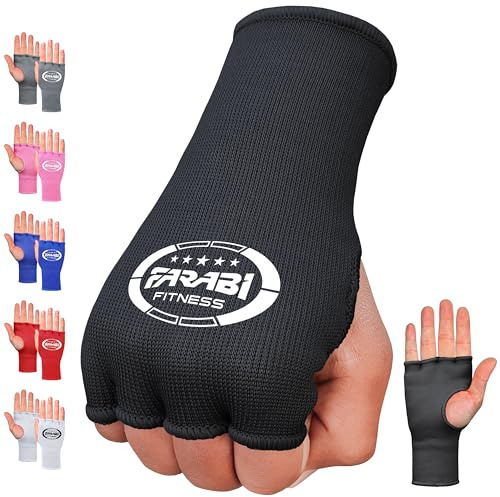Farabi Sports Fasce da boxe, guanti a mezze dita con elasticità interna e senza imbottitura, per MMA, Muay Thai, sport da combattimento, kickboxing e arti marziali (Black, S/M)