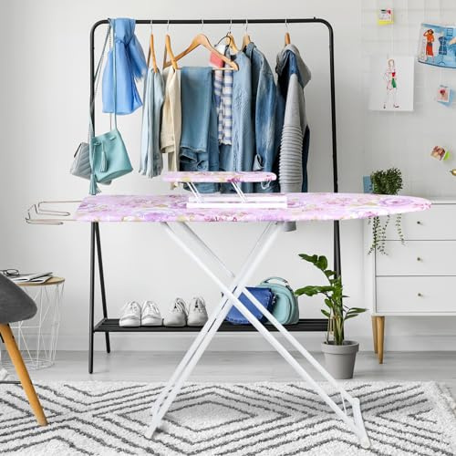 Foldable Ironing Board 36 x 12, Height Adjustable Iron Board with Heat Resistant Cover & Iron Rest, 36 Long Ironing Board with Sleeve Board, for Laundry Room