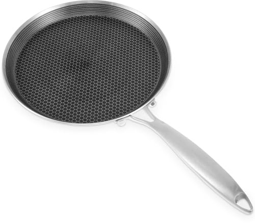 GUIJZSLTRG Padella per crepe in acciaio inossidabile, padella antiaderente a nido d'ape per Dosa, manico ergonomico, padella da cucina per pancake, frittelle, pancake, padella piatta, compatibile con