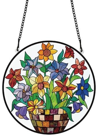 PLIGREAT Sonnenfänger Topfblumen Acryl Buntglas Bunte Herbst Terrasse Garten Wandbehang Ornamente für Schlafzimmer Wohnzimmer Fenster Wanddekoration Einweihungs-Gedenkgeschenke