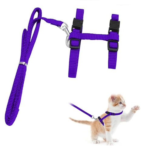 Katzengeschirr Ausbruchsicher, Katzenleine, Verstellbares Katzengeschirr 20-35 cm, Katzengeschirr zum Spazierengehen, Nylon Katzen Leine,Komfortables, Für Kleine Katzen, Kaninchen Und Hunde (Lila)