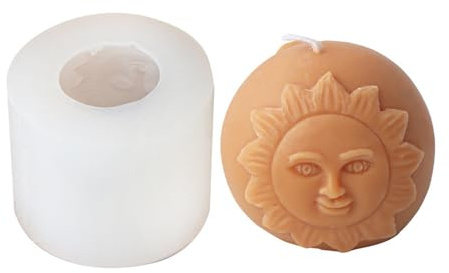 Xidmold Sonne Mond Gesicht Kugel Kerzenform, Kerzenform zum Gießen Silikon, Kerzengießform Silikon, Silikonform für Sojawachs Kerzen, Gips, DIY Handwerk (D)