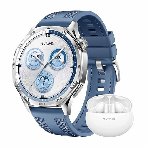 HUAWEI WATCH GT 5 46mm Blau+Extra FreeBuds 5i Weiß,Smartwatch,Kunstvolles Design,Sportfunktionen auf Profi-Niveau,Health-Tracking,EKG-Monitoring,bis zu 14 Tage Akkulaufzeit,GPS