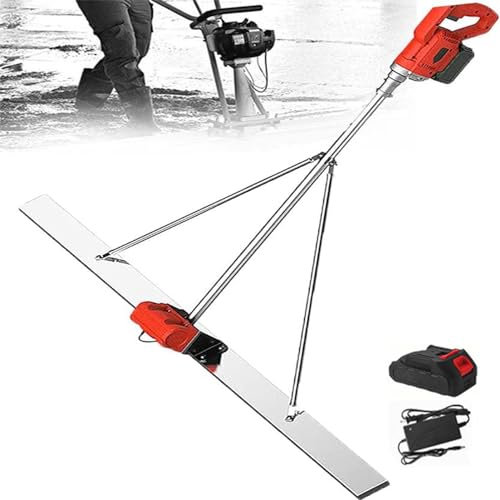 Kit de Vibration pour Chape en béton amélioré,Chape en béton électrique sans Fil 6000 TR/Min avec Plaque en Acier Inoxydable de 1,8 m et Batterie 2 × 25 000 mA,Outil de Traitement du béton,1,8 m