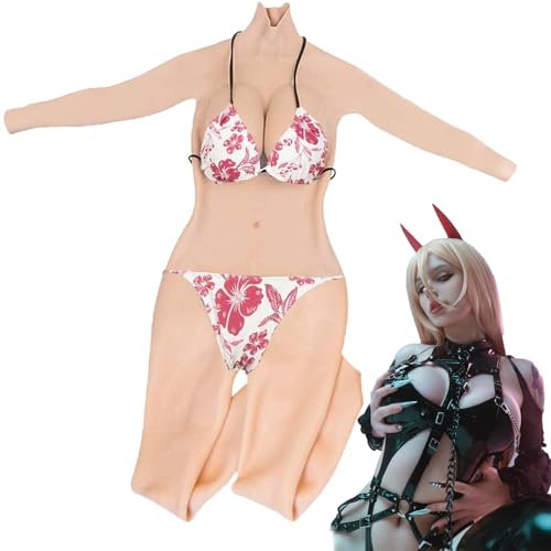SoTUCR Crealistische GanzköRper-Silikon-Bodysuit-Brustformen, KüNstliche GefäLschte BrüSte, Brustpanzer, SeidenseidenfüLlung füR Cosplay,Color 2,Basic zipperDCup