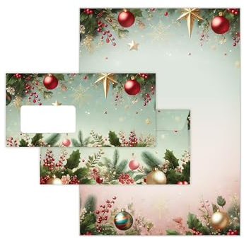 Briefpapier Weihnachten Weihnachtsbriefpapier mit Umschlag Umschlägen mit Fenster Weihnachtspapier A4 für Kunden (50 Blätter + 50 Umschläge)