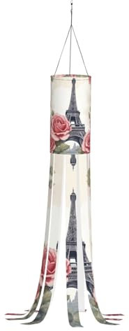 WCXTHGFA Windsack mit Eiffelturm-Rosen-Blumendruck, vielseitig, charmante Outdoor-Dekoration für Herbst, Erntedankfest, Winter