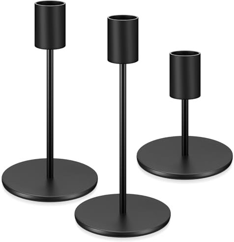 3 Pcs Black Candle Holders, Candlestick Holders for Taper Candles, Vintage Metal Candle Sticks Holder Stand for Home Party Room Wedding Dinners Tabletop Decoration-Black