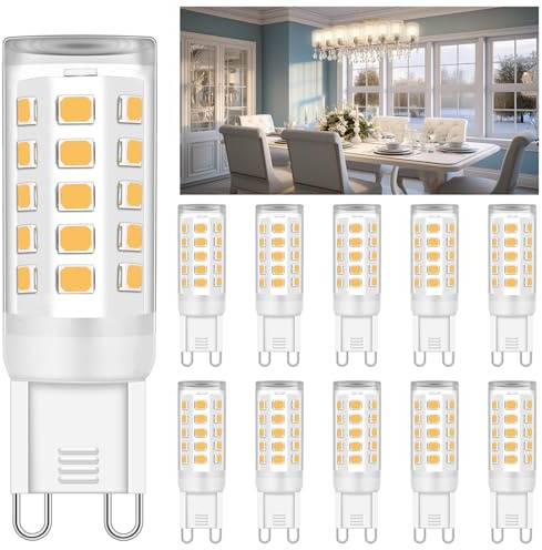 Ugvmn G9 LED Bulb Bi Pin Base 40W Halogen Equivalent Bulbs, 4000K Natural White T4 G9 LED Llight Bulbs for Chandelier, 10 Pack