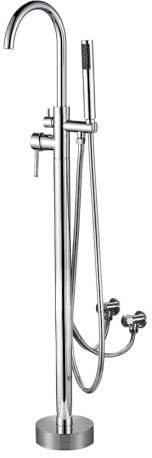 Freistehende Badewannenarmatur, Wannenarmatur für Die Badewanne mit Handbrause und Schlauch, Wasserhahn für Die Wanne, Freistehende Badewanne Armatur(Silver)