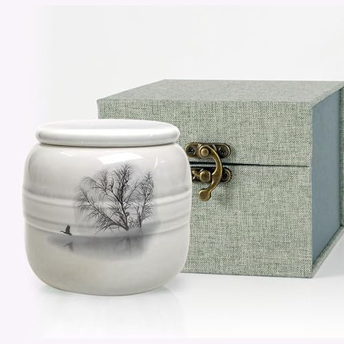 Oleegil Urnas pequeñas para cenizas humanas – Urnas pequeñas conmemorativas de cerámica para cenizas humanas o mascotas con exquisita caja (tapa de cerámica)