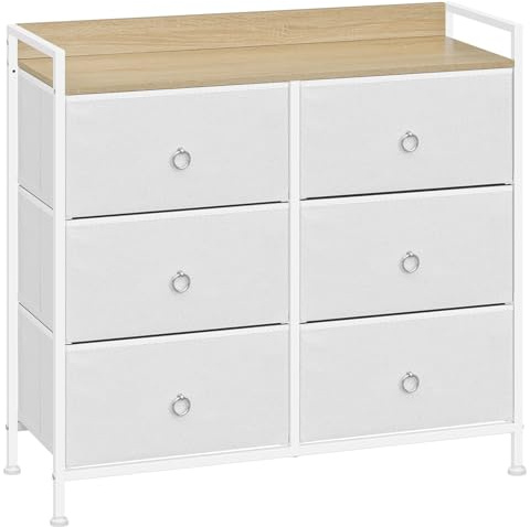 WOLTU Kommode mit 6 Stoffschubladen, Sideboard mit Metallrahmen | für Schlafzimmer Wohnzimmer Flur, Industrial Stil, Weiß