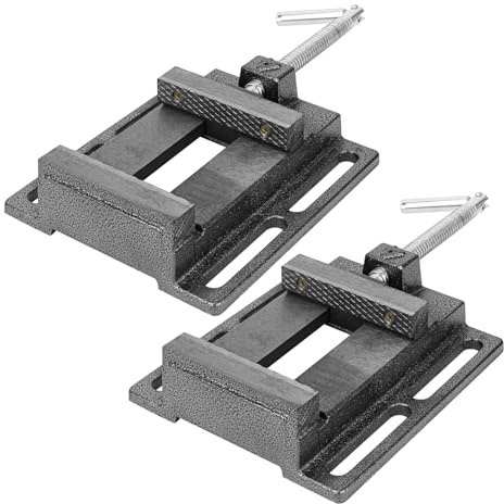 Biugaaufai Paquete de 2 prensas de taladro portátiles de 4 pulgadas con base ranurada, tornillo de banco ligero, construcción de hierro fundido, ideal para trabajos de madera y metal (negro)