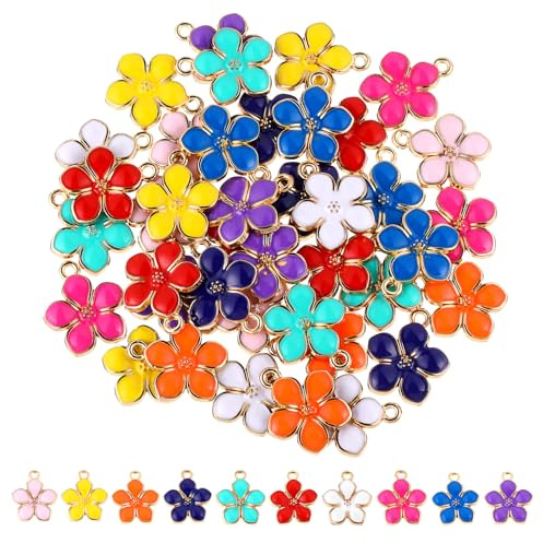 Thinp 40 Stück bunte Kirschblüten Emaille Charms für DIY Schmuckherstellung