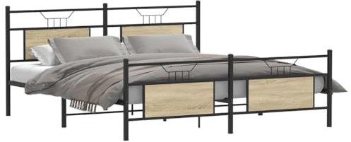 vidaXL Metallbett ohne Matratze Sonoma-Eiche 180x200 cm, Bettrahmen, Doppelbett, Lattenrost, Bett, Gästebett, Metallbett, Bett Metall
