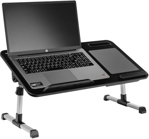 Spacetronik Laptoptisch fürs Bett, Leichter Betttisch Höhenverstellbar 5-stufigen, Laptop Tisch, Laptop Ständer mit integrierter Mausablage, Schublade, 15 kg Belastbarkeit (Schwarz, 515x300 mm)