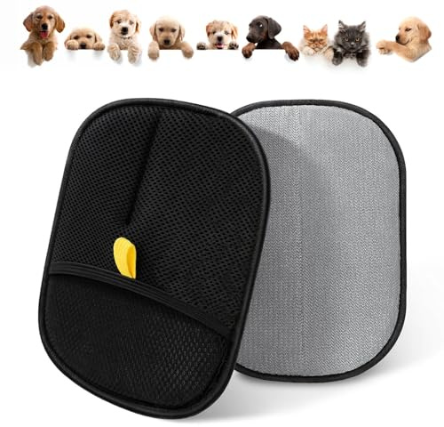 Risipu 2PCS Double-Sided Dog Grooming Gloves, Static Removal Gloves for Pet Hair, Reusable Lint Remover for Deshedding & Grooming