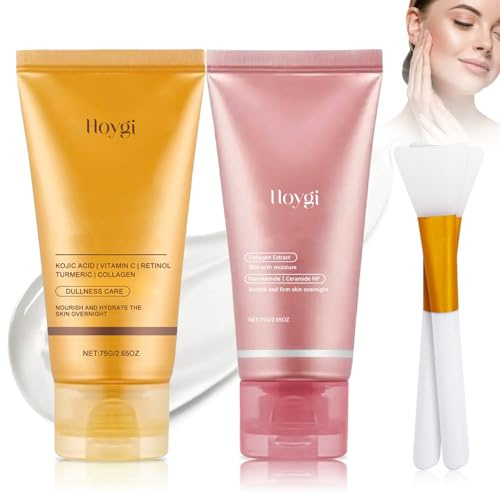 2 Pcs Collagen Night Wrapping Mask + Turmeric Night Wrapping Mask,Mascarilla Colageno Facial Coreana,Mascarilla de Colágeno para Hidratación Profunda,Reduce Arrugas y Mejora la Elasticidad de la Piel