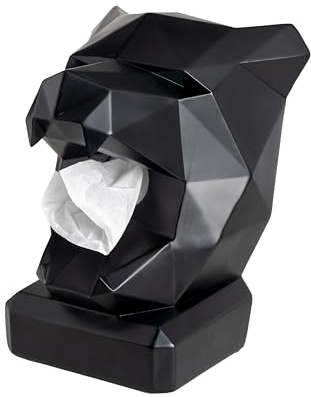 NEUSTEIN Panther Taschentuchbox Taschentuchspender Panther-Kopf schwarz Design Figur Taschentuchhalter für Küche, Bad, Esszimmer und Schlafzimmer 21 x 23 x 30cm stabil schwer