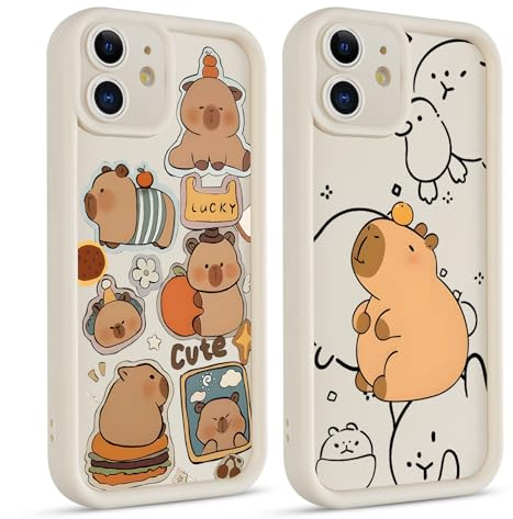 2 Stück Cute Anime Handyhülle für iPhone 12 Mini Hülle 5.4, Niedlich Karikatur Tier Capybara Aesthetic Muster Design mit Weiche Stoßfest TPU Silikon Schutzhülle Dünn Mädchen Bumper Case, Tier
