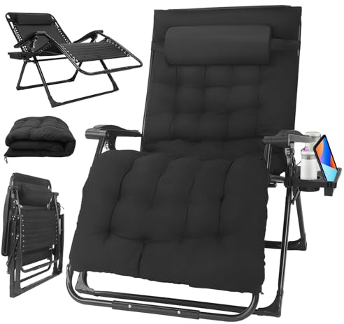 CUPCHID 83cm Klappbarer Gartenliegestuhl Extra Breit – Premium Polster & Nackenkissen, Wetterfest mit 200 kg Belastbarkeit, Verstellbare Rückenlehne und Getränkehalter