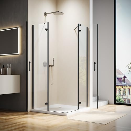 Hydrave Corner Shower Enclosure 36 in.D x 36 in. W x 72 in. H| Shower Door with 1/4 in. Clear Tempered Glass| Folding Shower Door Enclosure| Black (Shower Base Not Included)