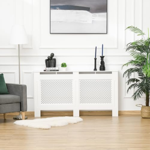 HOMCOM Cubre Radiadores Cubierta para Radiador Moderna 151,5x19x82cm Blanco | MDF, Estante Superior, Listones, para Salón, Dormitorio, Pasillo