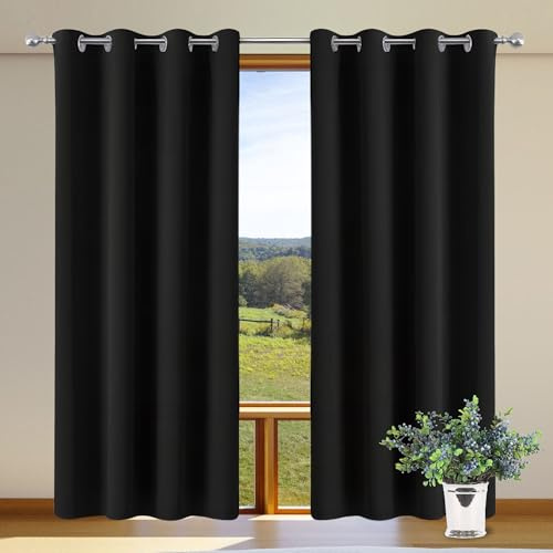 XUEHMIN Tende Soggiorno 1 Pezzi 164 x 171 cm con Occhielli/Poliestere Moderne Eleganti Tende Fonoassorbenti per Interni Finestre con Anelli, Nero