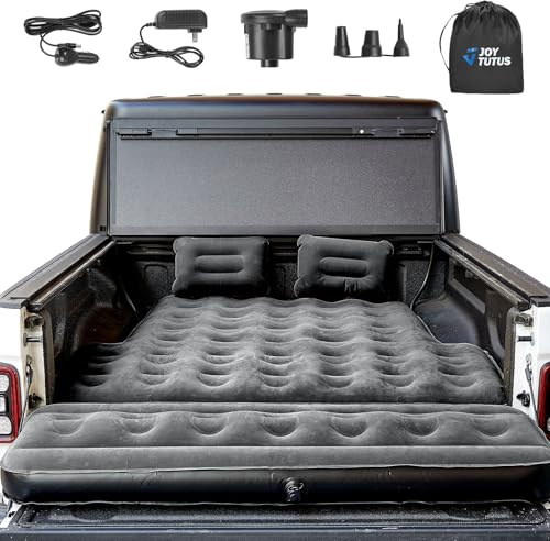 JOYTUTUS 5-5.2Ft Truck Bed Air Mattress with Removable Tailgate Extension, Thickened Inflatable 5ft Compact Short Truck Beds, Compatible with Tacoma&Ranger&Gladiator&Colorado&Canyon,Black