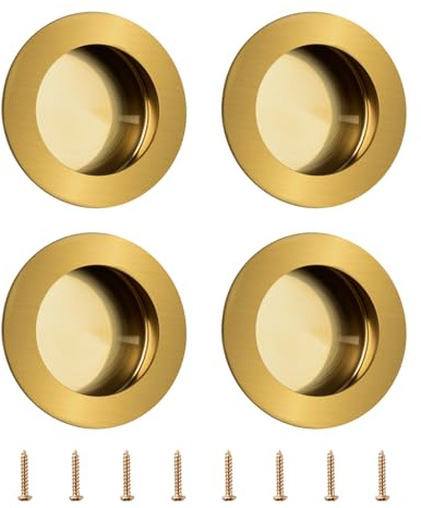 MOROBOR Tirador de dedo redondo, 4 tiradores empotrados de oro cepillado, manijas empotradas de acero inoxidable, manijas de puerta invisible para cajones de granero deslizantes, armarios, 60 mm