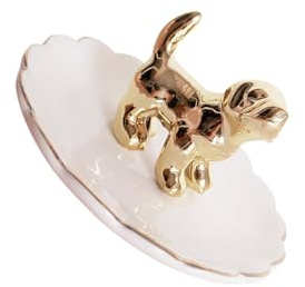 ALCXAZS Exquisiter Hunde Ringhalter, Schmuckablage aus Keramik, trendige Dekoschale für Ringe, Ohrringe, Halsketten und Armbänder, Ringschale, Geschenkidee für Hochzeit, Geburtstag oder Valentinstag