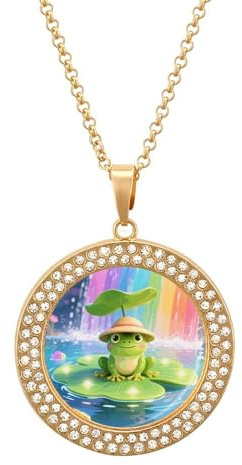 LPSADGF Diamond Necklace for Women Memorial Couple Necklace 20 Chain Alloy Frog on Giant Lily Pendant Necklace for Birthday Anniversary Jewelry Gift for Girlfriend Wife Mothe, One size, Zinc, Diamond