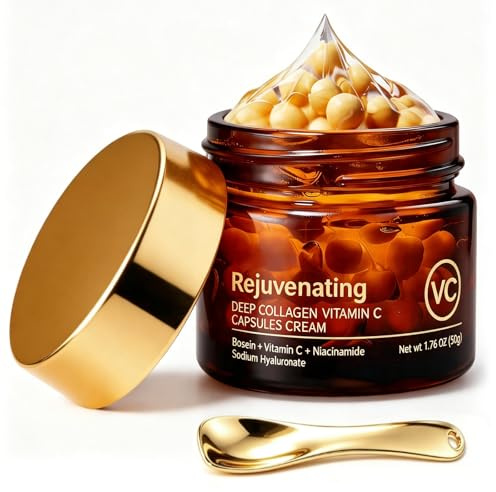 Capsule Cream, Hidratante Facial Vitamin C Capsule, Hidratante Facial, con Hyaluronic Acid, Cuidado facia, Tono uniforme, Piel hidratada, Espátula para crema, Para Mayoría Tipos Piel
