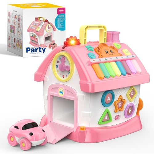 Spielzeug ab 1 2 3 Jahre Mädchen: Montessori Spielzeug ab 1 Jahr, 6 in 1 Multi-Funktions-Haus Baby-Spielzeug mit Musik, Uhr, Licht, Telefon, Auto, Geburtstag Geschenk für Mädchen 1-3 Jahre (Rosa)