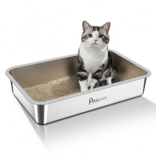 Katzentoilette aus Edelstahl: Extra große Metall-Liter-Box – leicht zu reinigende hohe Seite Katzentoilette aus Metall für große Katzen und Kätzchen-Kaninchen, antihaftbeschichtet (40cm x 30cm x 10cm)