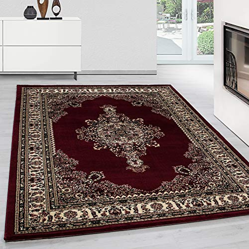 Teppium Tapis Salon, Chambre Rouge-3 160x230 cm - Tapis à Poils Courts, Style Oriental, Moelleux et Doux, Ornement - Cuisine Moquette Salle de Sejour